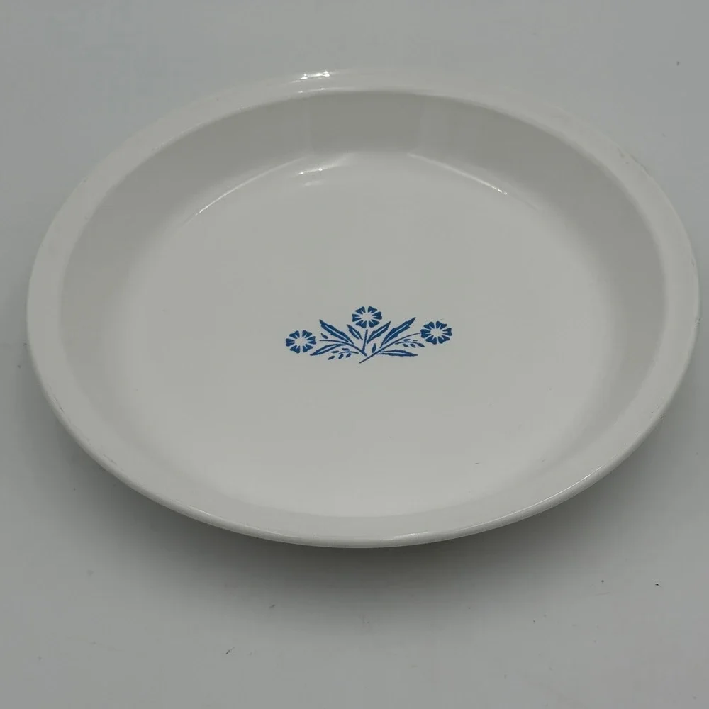 Vintage Corning Ware Blue Cornflower 9 Inch Pie Plate P-309 White Pyroceram USA